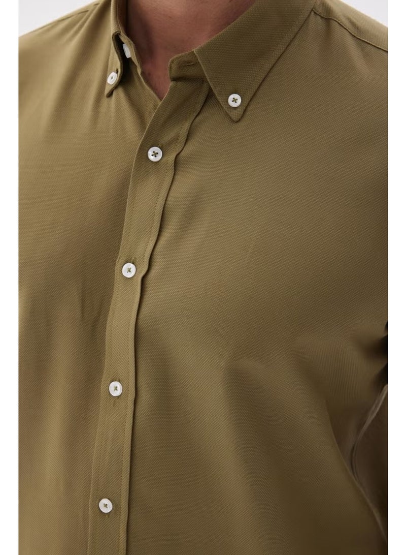 Odelon Easy Iron Oxford Men's Khaki Slim Fit Shirt MARS36 - Image 2